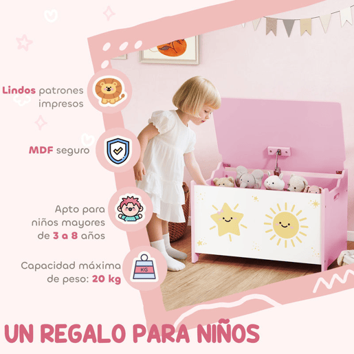 AIYAPLAY Baú Brinquedos Infantil 53 L Caixa de Arrumação Brinquedos Organizador Brinquedos com Tampa Rebatível Pistão a Gás para Livros Roupas 60x37x39 cm Rosa