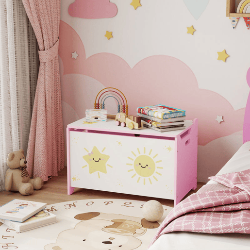 AIYAPLAY Baú Brinquedos Infantil 53 L Caixa de Arrumação Brinquedos Organizador Brinquedos com Tampa Rebatível Pistão a Gás para Livros Roupas 60x37x39 cm Rosa