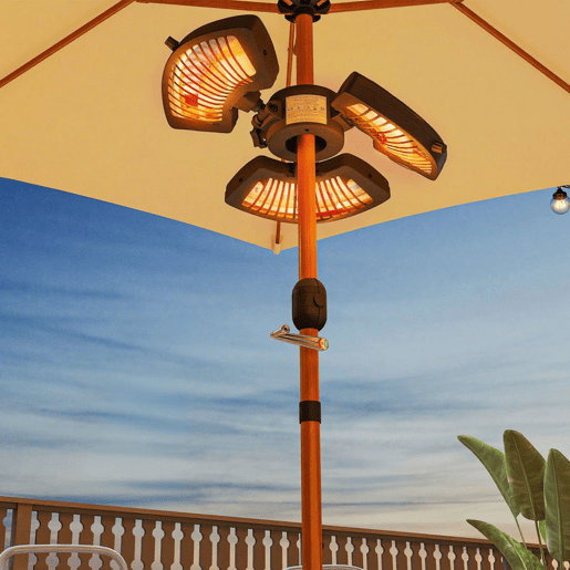 Outsunny Aquecedor por Infravermelhos para Chapéu de Sol 2400W Aquecedor Exterior Elétrico de Alumínio com 3 Níveis de Aquecimento Proteção Anti-Tombo IP44 para Pátio e Jardim Ø55x8 cm Preto