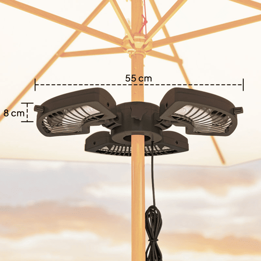 Outsunny Aquecedor por Infravermelhos para Chapéu de Sol 2400W Aquecedor Exterior Elétrico de Alumínio com 3 Níveis de Aquecimento Proteção Anti-Tombo IP44 para Pátio e Jardim Ø55x8 cm Preto