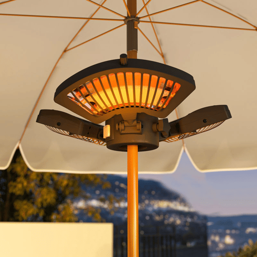 Outsunny Aquecedor por Infravermelhos para Chapéu de Sol 2400W Aquecedor Exterior Elétrico de Alumínio com 3 Níveis de Aquecimento Proteção Anti-Tombo IP44 para Pátio e Jardim Ø55x8 cm Preto