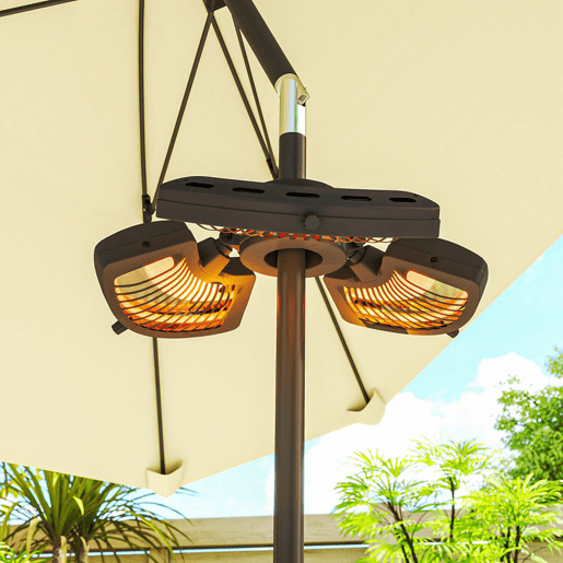 Outsunny Aquecedor por Infravermelhos para Chapéu de Sol 2400W Aquecedor Exterior Elétrico de Alumínio com 3 Níveis de Aquecimento Proteção Anti-Tombo IP44 para Pátio e Jardim Ø55x8 cm Preto