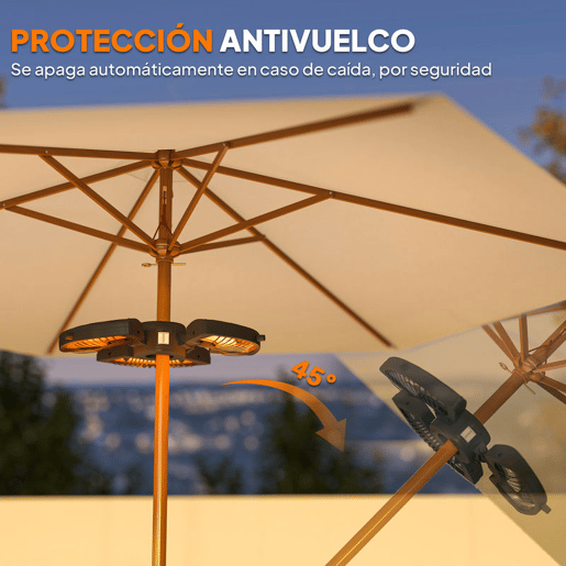 Outsunny Aquecedor por Infravermelhos para Chapéu de Sol 2400W Aquecedor Exterior Elétrico de Alumínio com 3 Níveis de Aquecimento Proteção Anti-Tombo IP44 para Pátio e Jardim Ø55x8 cm Preto