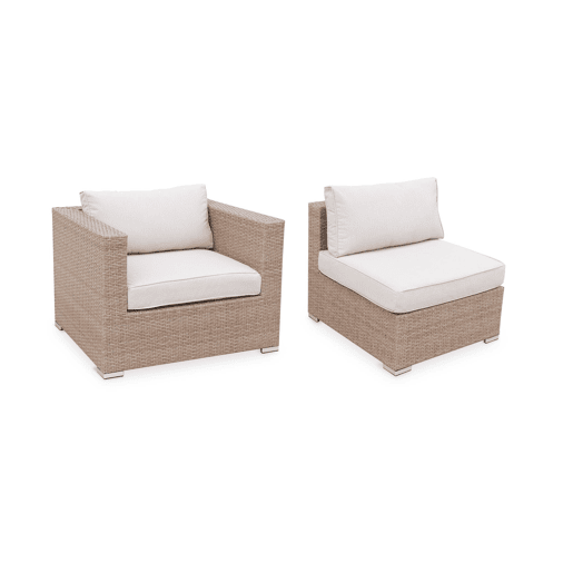 Conjunto de mobiliário de jardim com sofá em resina tecida de 5 lugares, Caligari, Beige, 234x82x67 cm