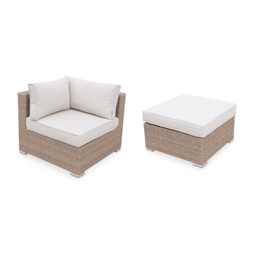 Conjunto de mobiliário de jardim com sofá em resina tecida de 5 lugares, Caligari, Beige, 234x82x67 cm
