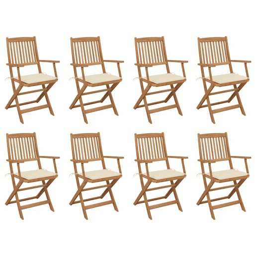 Cadeiras de exterior - Cadeiras de jardim dobráveis c almofadões 8pcs acácia maciça