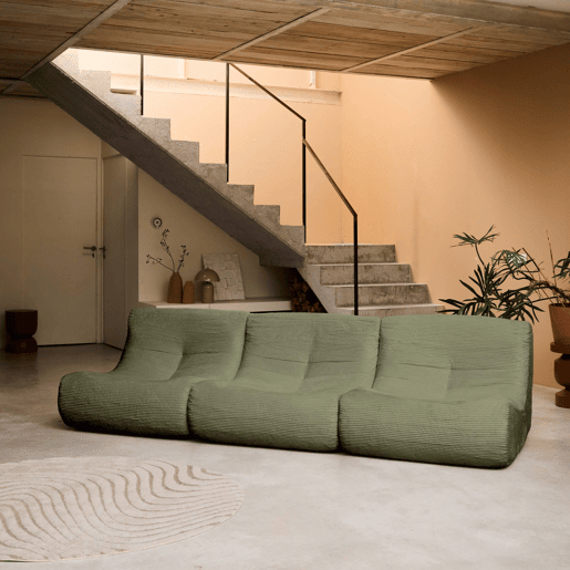 Sofá modular em tecido veludo cotelê de 3 lugares, Sokol veludo cotelê, Verde caqui, 91x105x72 cm