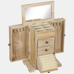 HOMCOM Caixa Joias de Madeira de 4 Níveis Organizador de Joias Grande com 2 Gavetas Espelho para Brincos Anéis Colares 26,5x16x33,5 cm Madeira