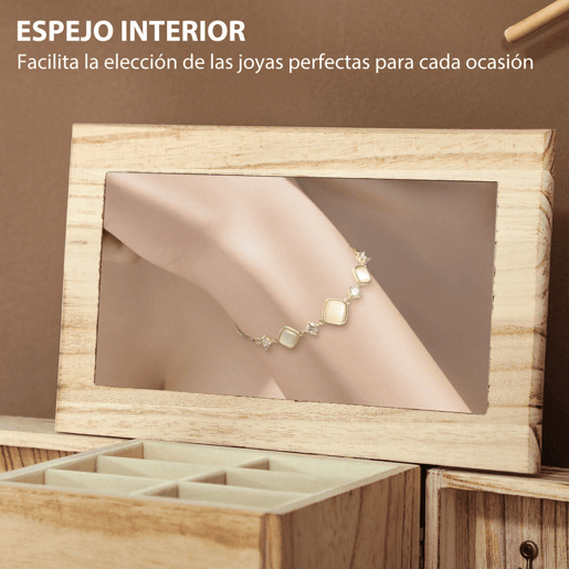 HOMCOM Caixa Joias de Madeira de 4 Níveis Organizador de Joias Grande com 2 Gavetas Espelho para Brincos Anéis Colares 26,5x16x33,5 cm Madeira