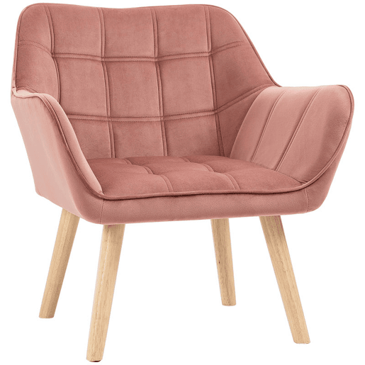 HOMCOM Poltrona de Sala Moderna, Cadeira de Leitura Estofada em Veludo com Pés de Madeira, Fácil de Montar, Poltrona Relax para Sala de Estar, Quarto e Varanda, Rosa
