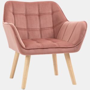 HOMCOM Poltrona de Sala Moderna, Cadeira de Leitura Estofada em Veludo com Pés de Madeira, Fácil de Montar, Poltrona Relax para Sala de Estar, Quarto e Varanda, Rosa
