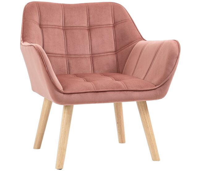 Homcom butaca de salón moderna, sillón lectura tapizado en terciopelo con patas de madera, fácil montaje, sillón relax para sala de estar, dormitorio y balcón, rosa