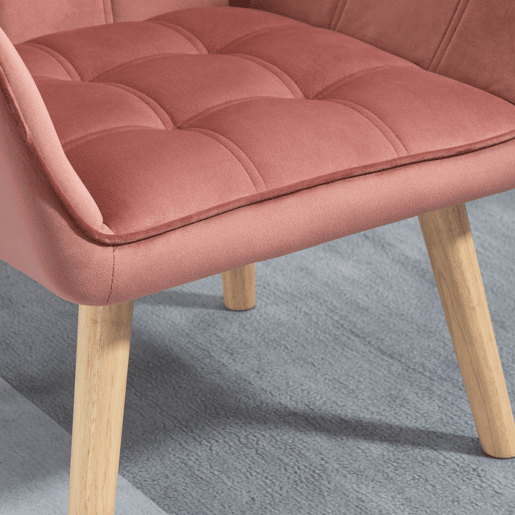 HOMCOM Poltrona de Sala Moderna, Cadeira de Leitura Estofada em Veludo com Pés de Madeira, Fácil de Montar, Poltrona Relax para Sala de Estar, Quarto e Varanda, Rosa