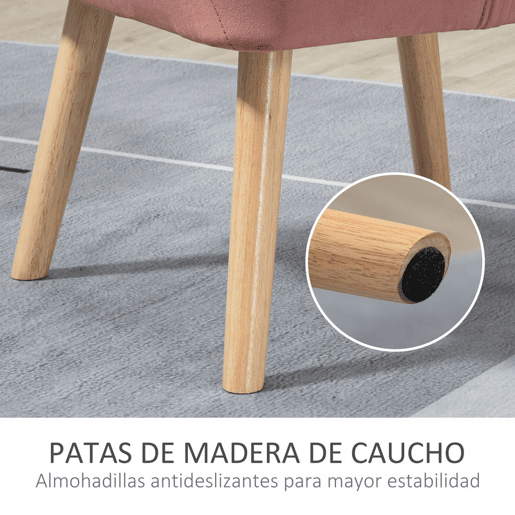 HOMCOM Poltrona de Sala Moderna, Cadeira de Leitura Estofada em Veludo com Pés de Madeira, Fácil de Montar, Poltrona Relax para Sala de Estar, Quarto e Varanda, Rosa