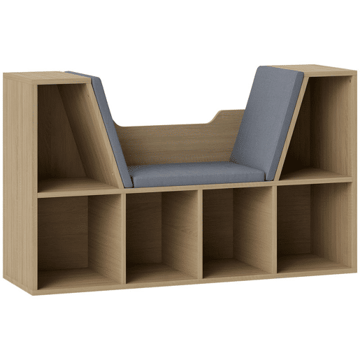 HOMCOM Estante para Livros com Banco Integrado e 6 Cubos Estante Infantil com Assento 102x30x61 cm Madeira e Cinzento