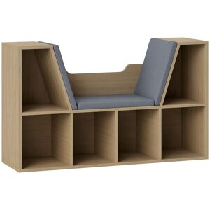 HOMCOM Estante para Livros com Banco Integrado e 6 Cubos Estante Infantil com Assento 102x30x61 cm Madeira e Cinzento
