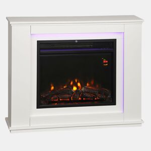 HOMCOM Lareira Elétrica com Efeito de Chama de 5 Níveis de Brilho, Luzes LED de 12 Cores, Lareira Decorativa, 10002000W, Temporizador, Termóstato Digital, Controlo Remoto, para 30 ?, Branco