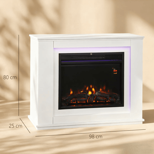 HOMCOM Lareira Elétrica com Efeito de Chama de 5 Níveis de Brilho, Luzes LED de 12 Cores, Lareira Decorativa, 10002000W, Temporizador, Termóstato Digital, Controlo Remoto, para 30 ?, Branco HOMCOM Lareira Elétrica com Efeito de Chama de 5 Níveis de Brilho, Luzes LED de 12 Cores, Lareira Decorativa, 10002000W, Temporizador, Termóstato Digital, Controlo Remoto, para 30 ?, Branco