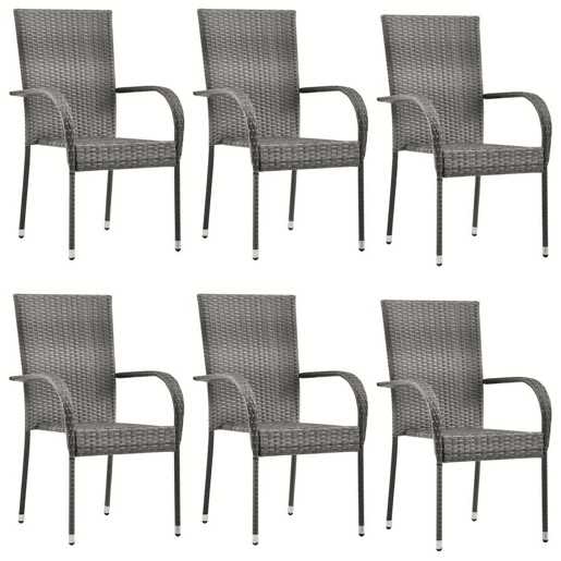 Cadeiras de exterior - Cadeiras de jardim empilháveis 6 pcs vime PE cinzento
