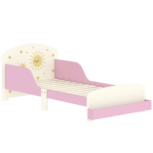AIYAPLAY Cama Infantil 70x140 cm em Madeira com Armazenamento Proteção Antiqueda e Desenhos de Estrelas para Dormitório Rosa