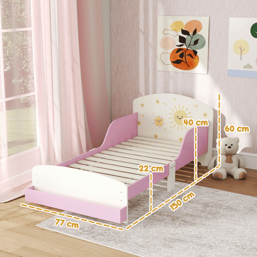 AIYAPLAY Cama Infantil 70x140 cm em Madeira com Armazenamento Proteção Antiqueda e Desenhos de Estrelas para Dormitório Rosa