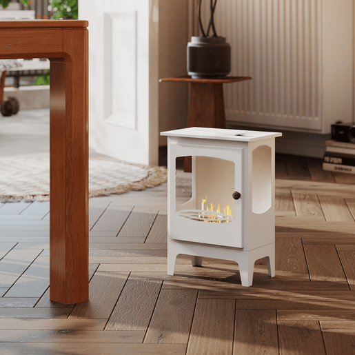 HOMCOM Lareira de Etanol 7000BTU Lareira de Bioetanol de Aço com Apagador de Aço Inoxidável Depósito de 1,2L Tempo de Combustão 3h para Interiores 20-25 m² 39x26x54 cm Branco