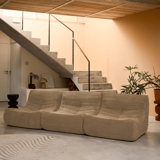 Sofá modular em tecido veludo cotelê de 3 lugares, Sokol veludo cotelê, Taupe, 91x105x72 cm