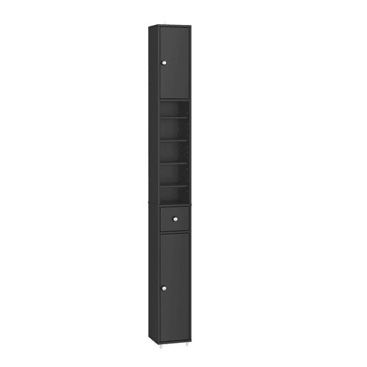 SoBuy BZR34-II-SCH Coluna de casa de banho estreita - Armário de casa de banho alto, à prova de água, com prateleiras e gaveta ajustáveis - Armário que poupa espaço, MDF, Preto, 20x180x20cm
