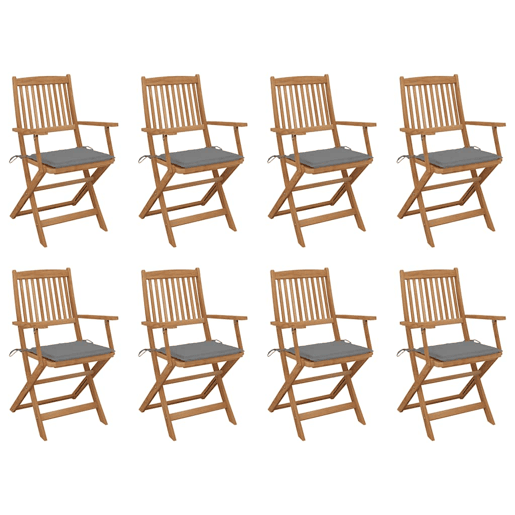Cadeiras de exterior - Cadeiras de jardim dobráveis c almofadões 8pcs acácia maciça