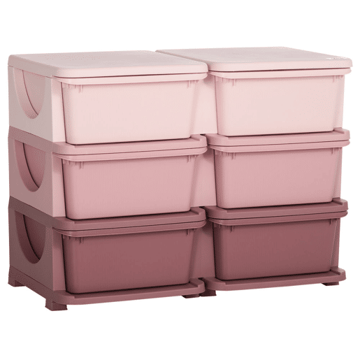 HOMCOM Organizador de Brinquedos com 6 Gavetas Gavetas de Arrumação para Crianças acima de 3 Anos com Bordas Arredondadas e Pegas para Sala de Jogos Quarto 75x37x56,5 cm Rosa