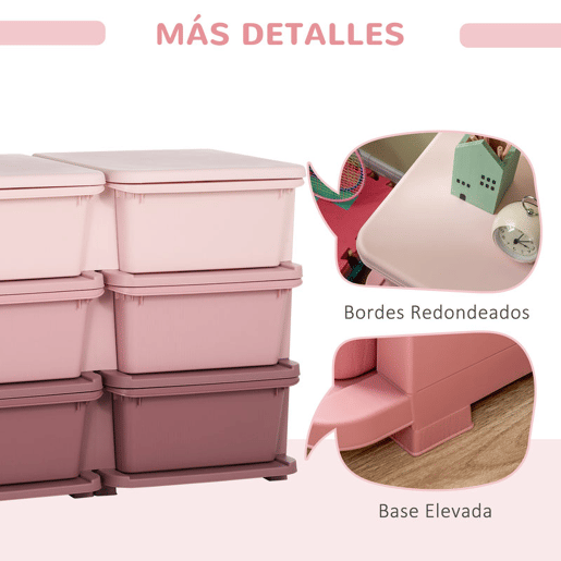 HOMCOM Organizador de Brinquedos com 6 Gavetas Gavetas de Arrumação para Crianças acima de 3 Anos com Bordas Arredondadas e Pegas para Sala de Jogos Quarto 75x37x56,5 cm Rosa