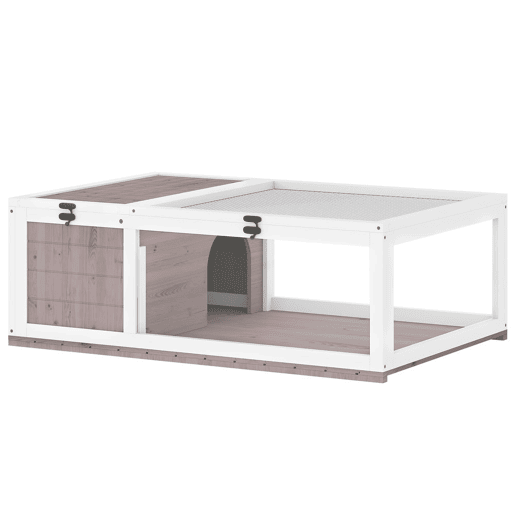 PawHut Casa para Tartarugas de Madeira Terrario para Reptéis com Teto de Malha Painéis Laterais Transparentes e Trava de Segurança 91x60,5x32 cm Castanho Acinzentado
