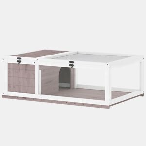 PawHut Casa para Tartarugas de Madeira Terrario para Reptéis com Teto de Malha Painéis Laterais Transparentes e Trava de Segurança 91x60,5x32 cm Castanho Acinzentado