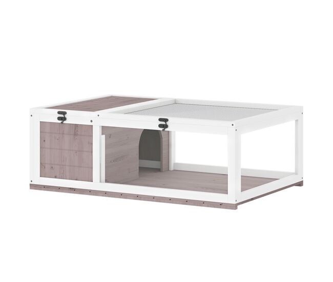 Pawhut casa para tortugas de madera, terrario para reptiles con techo de malla, paneles laterales transparentes extraíbles y pestillo de seguridad, caseta para tortugas, 91x60,5x32 cm, marrón grisáceo