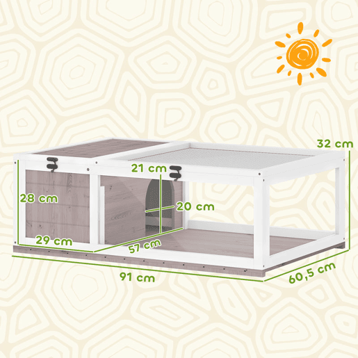 PawHut Casa para Tartarugas de Madeira Terrario para Reptéis com Teto de Malha Painéis Laterais Transparentes e Trava de Segurança 91x60,5x32 cm Castanho Acinzentado