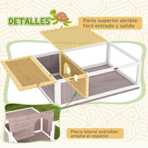 PawHut Casa para Tartarugas de Madeira Terrario para Reptéis com Teto de Malha Painéis Laterais Transparentes e Trava de Segurança 91x60,5x32 cm Castanho Acinzentado