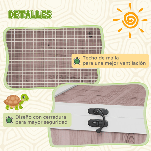 PawHut Casa para Tartarugas de Madeira Terrario para Reptéis com Teto de Malha Painéis Laterais Transparentes e Trava de Segurança 91x60,5x32 cm Castanho Acinzentado