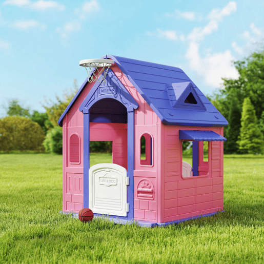 AIYAPLAY Casinha Infantil para Exterior e Interior 3 em 1 Casinha de Jardim com Lançamento de Aros e Basquetebol Casa de Jogos para Crianças de 2-5 Anos 132x118x124 cm Rosa e Roxo