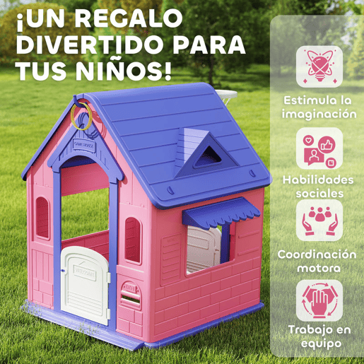 AIYAPLAY Casinha Infantil para Exterior e Interior 3 em 1 Casinha de Jardim com Lançamento de Aros e Basquetebol Casa de Jogos para Crianças de 2-5 Anos 132x118x124 cm Rosa e Roxo