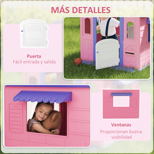 AIYAPLAY Casinha Infantil para Exterior e Interior 3 em 1 Casinha de Jardim com Lançamento de Aros e Basquetebol Casa de Jogos para Crianças de 2-5 Anos 132x118x124 cm Rosa e Roxo