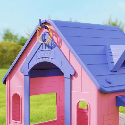 AIYAPLAY Casinha Infantil para Exterior e Interior 3 em 1 Casinha de Jardim com Lançamento de Aros e Basquetebol Casa de Jogos para Crianças de 2-5 Anos 132x118x124 cm Rosa e Roxo