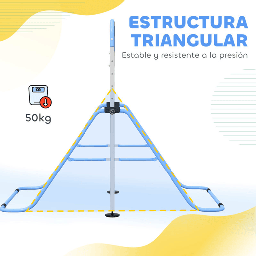 HOMCOM Barra de Ginástica para Crianças com Altura Ajustável em 5 Níveis e Anéis Barra de Treino de Ginástica Dobrável 148x105x88-128 cm Azul