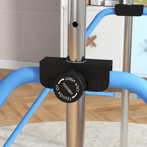 HOMCOM Barra de Ginástica para Crianças com Altura Ajustável em 5 Níveis e Anéis Barra de Treino de Ginástica Dobrável 148x105x88-128 cm Azul