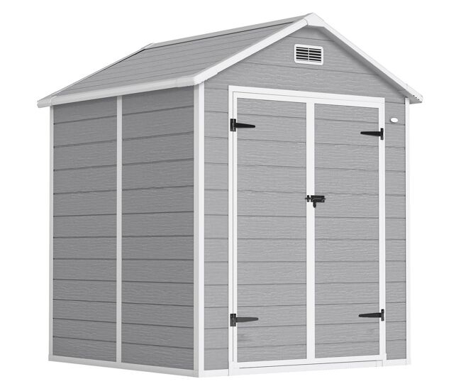 Outsunny caseta de jardín exterior, 2,4 m², 182x151x219 cm, cobertizo de jardín exterior con suelo, puerta corredera, ventana y techo inclinado, para almacenamiento de herramientas, gris