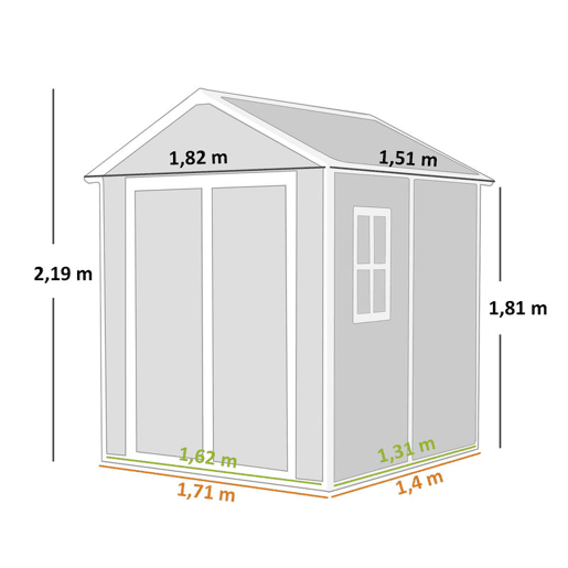 Outsunny Abrigo de Jardim em Resina com Piso 182x151x219 cm Efeito Madeira Estrutura Reforçada em Alumínio Janela Ventilação Portas Duplas com Fechadura Cinzento