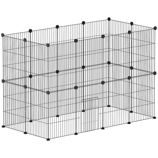 PawHut Recinto Metálico para Animais com 24 Painéis Recinto para Animais Pequenos Personalizável para Coelhos Porquinhos-da-Índia Chinchilas Gatos 120x60x80 cm Preto
