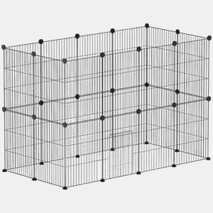 PawHut Recinto Metálico para Animais com 24 Painéis Recinto para Animais Pequenos Personalizável para Coelhos Porquinhos-da-Índia Chinchilas Gatos 120x60x80 cm Preto