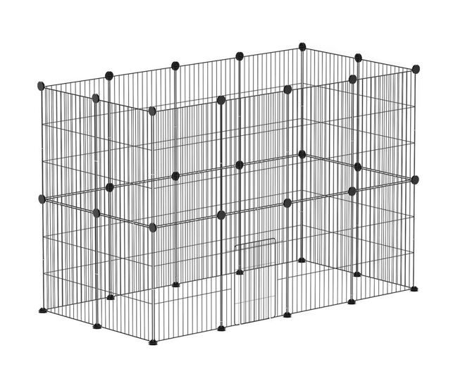 Pawhut valla metálica para mascotas de 24 paneles, 40x30 cm cada panel, jaula para animales pequeños, forma personalizable, jaula para conejos, cobayas, chinchillas, gatitos, 120x60x80 cm, negro