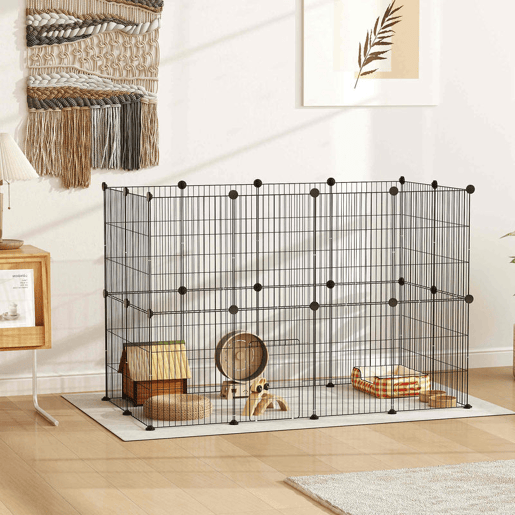 PawHut Recinto Metálico para Animais com 24 Painéis Recinto para Animais Pequenos Personalizável para Coelhos Porquinhos-da-Índia Chinchilas Gatos 120x60x80 cm Preto