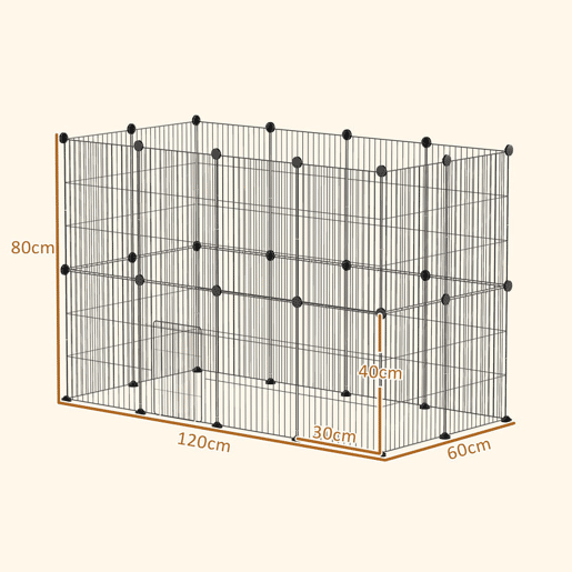 PawHut Recinto Metálico para Animais com 24 Painéis Recinto para Animais Pequenos Personalizável para Coelhos Porquinhos-da-Índia Chinchilas Gatos 120x60x80 cm Preto